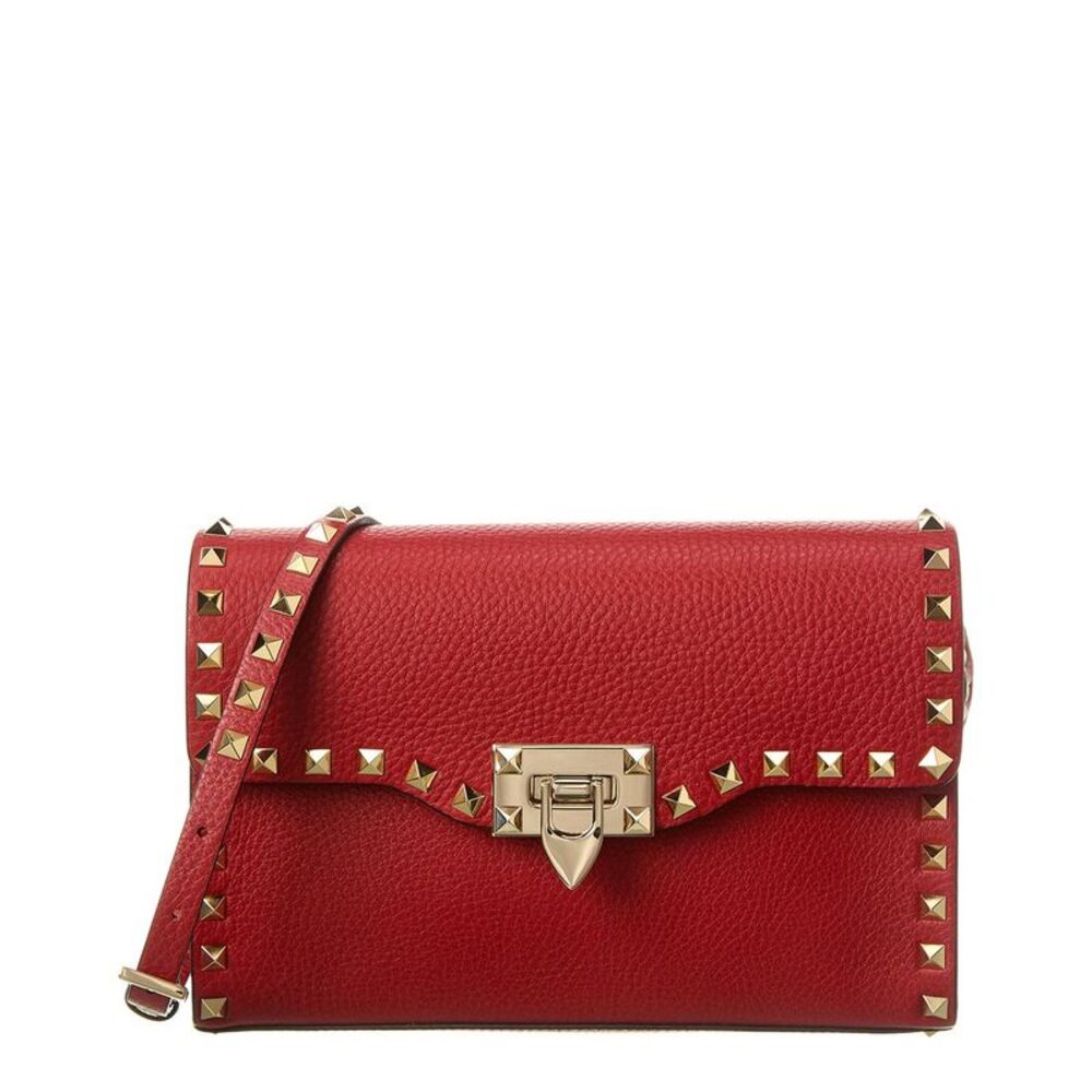 Valentino Rockstud Small Grainy Leather Crossbody, Red